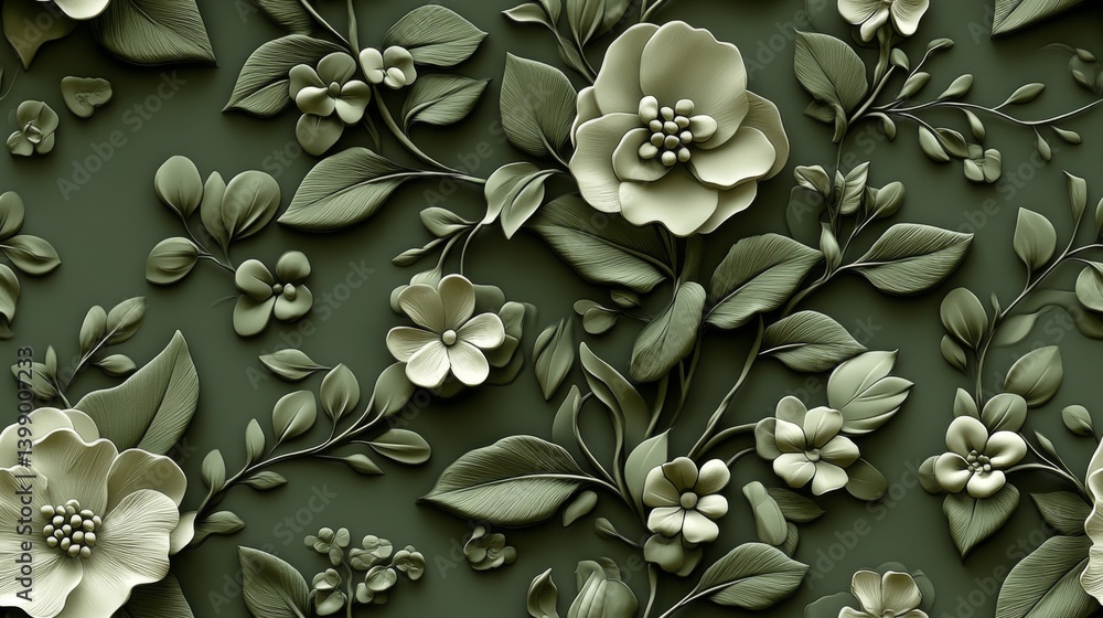 An exquisite floral pattern featuring rich textures and layers, reflecting elegance and the natural beauty of flowers with an artistic touch in muted tones.