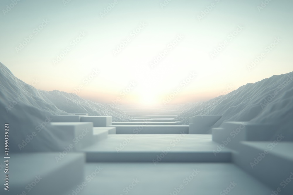 Minimalist, serene landscape with geometric forms