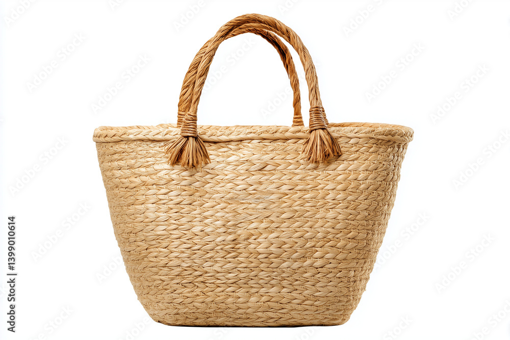 Handcrafted woven straw bag perfect for beach outings or casual shopping trips Handcrafted woven straw bag perfect for beach outings or casual shopping trips