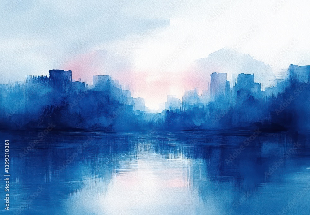Obraz premium Vibrant Blue Abstract Watercolor Background Minimalist Impressionistic Art