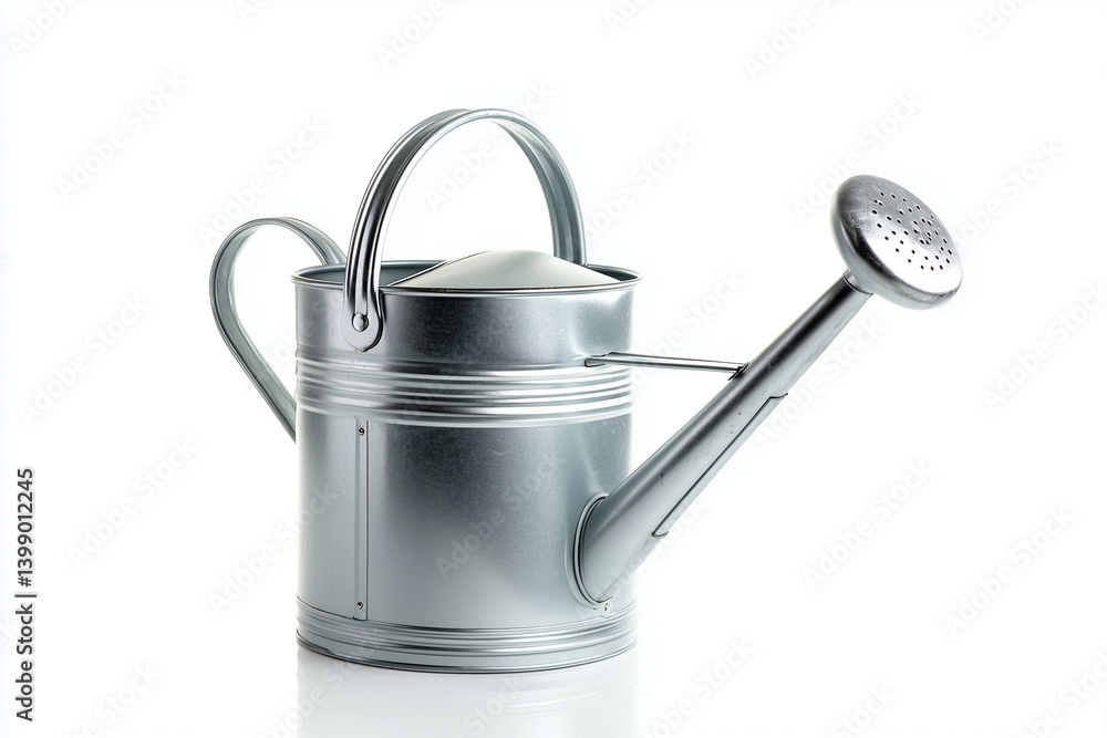 Garden watering can in metallic finish placed on a white background Garden watering can in metallic finish placed on a white background