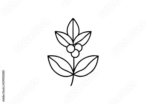 Wallpaper Mural Minimalist Botanical Design: A simple yet elegant line art illustration showcases a stylized plant, embodying the delicate beauty of nature through its leaves and berries. Torontodigital.ca