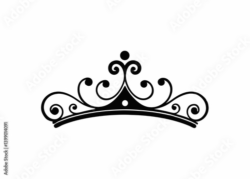 Elegant Crown Icon: An exquisite black and white line drawing of a royal crown, showcasing delicate details and elegant curves, symbolizing royalty and prestige.