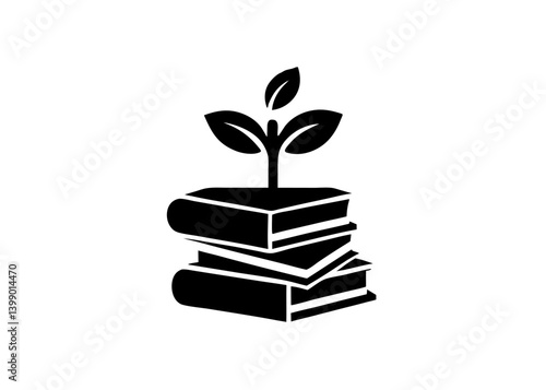 Education and Growth: A symbolic image of knowledge flourishing, depicting a stack of books with a sprouting plant, representing the growth of learning and intellectual development.