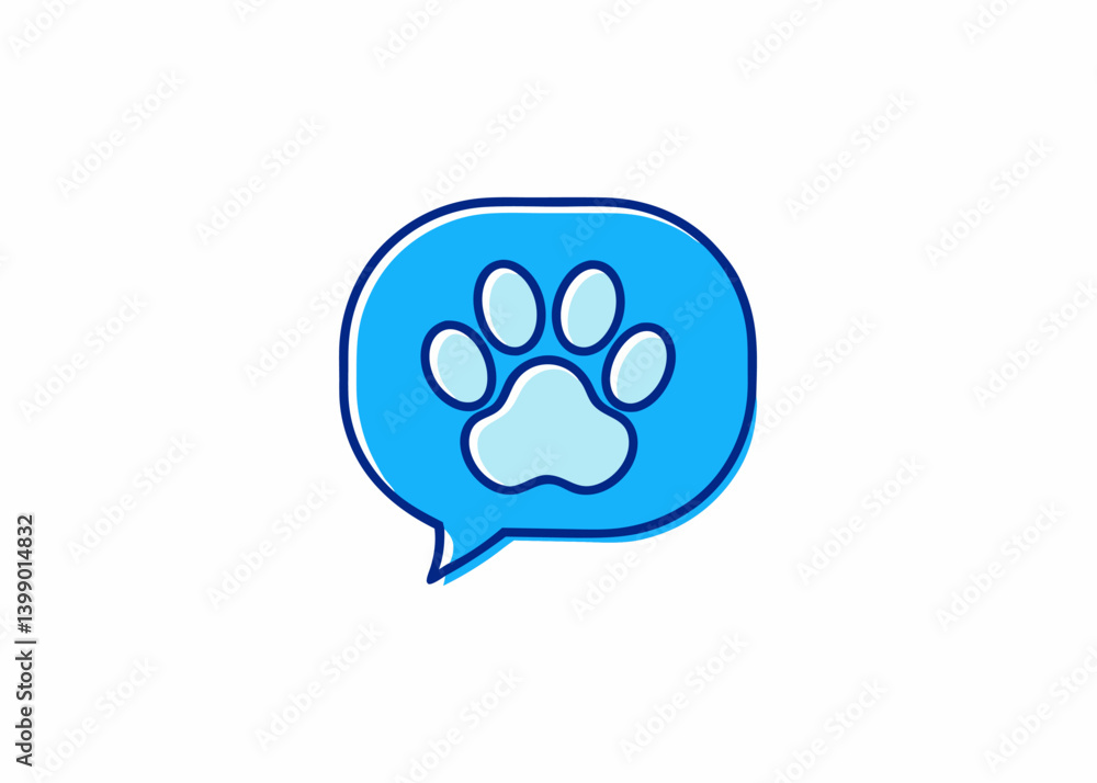 Naklejka premium Paw Print Message: A charming illustration of a paw print inside a speech bubble, this image conveys a message of connection, communication, and affection.