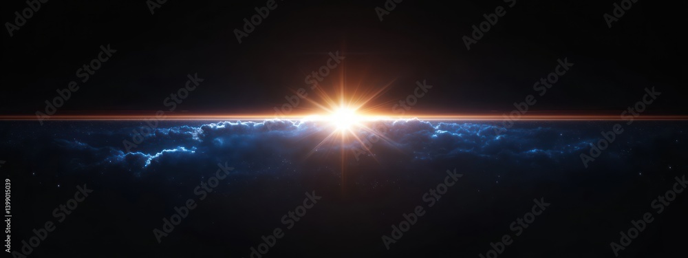 Radiant Light in Dark Starry Background with Lens Flare Effect