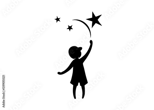 Reaching for a Dream: A Silhouette of a Young Person Reaching for the Stars, Symbolic of Hope and Aspiration. 