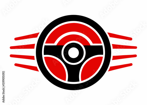Steering Wheel Emblem: A vibrant emblem of a steering wheel, conveying themes of travel, transport, and automotive excellence, isolated on a pristine background.