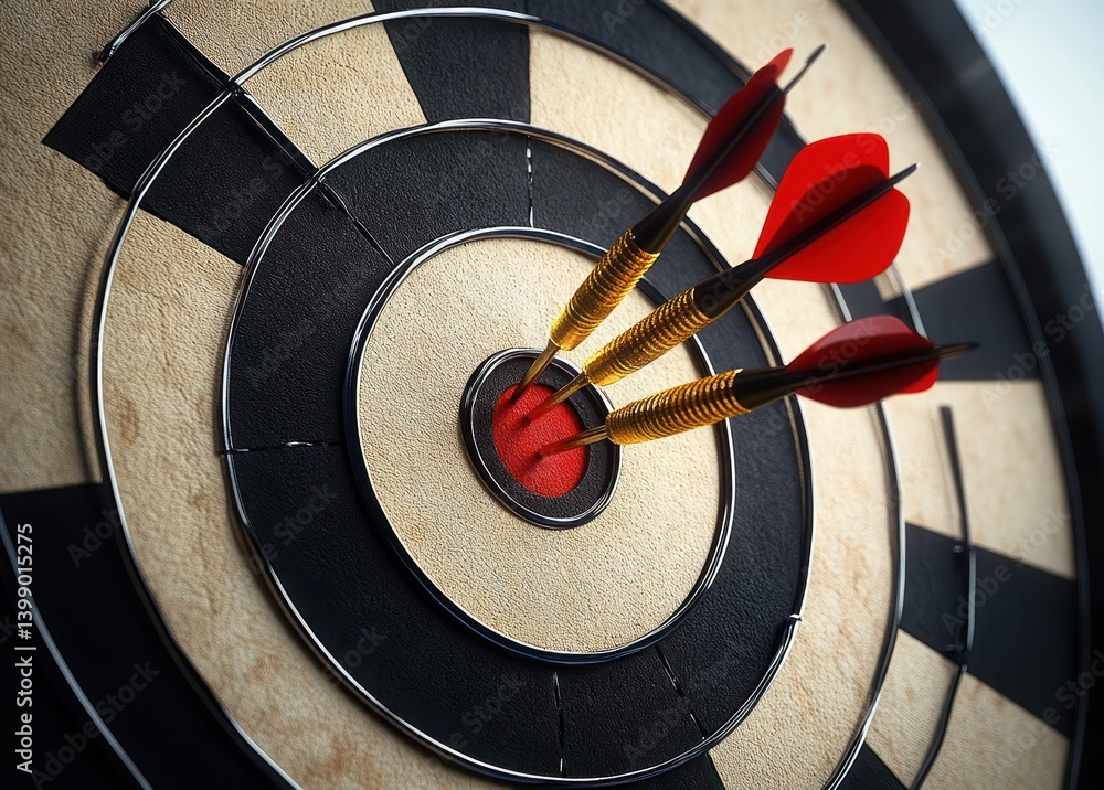 Three Darts Hitting the Bullseye in a Photorealistic Depiction