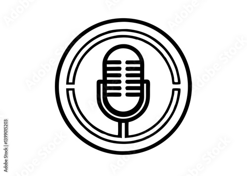 Microphone Icon: A minimalist black and white graphic design of a vintage microphone, perfect for podcasting, broadcasting, and audio-related projects.