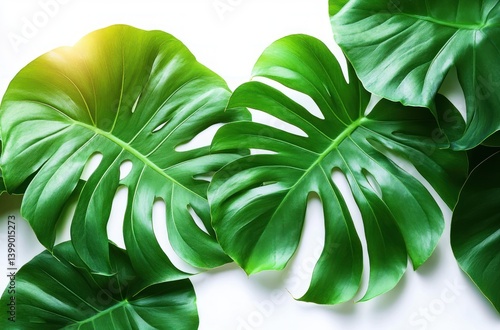 Tropical Monstera Leaves Isolated on White Background Photorealistic Texture Minimalist Design