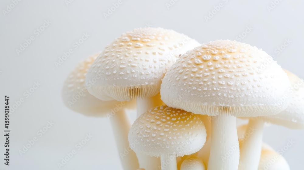 Cluster of delicate white mushrooms