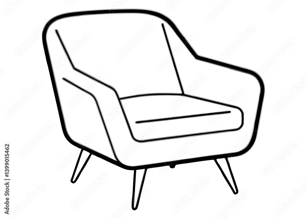 Contemporary Armchair: An inviting line-drawn illustration of a modern armchair, showcasing clean lines, a comfortable design, and a stylish aesthetic. Contemporary Armchair: An inviting line-drawn illustration of a modern armchair, showcasing clean lines, a comfortable design, and a stylish aesthetic.
