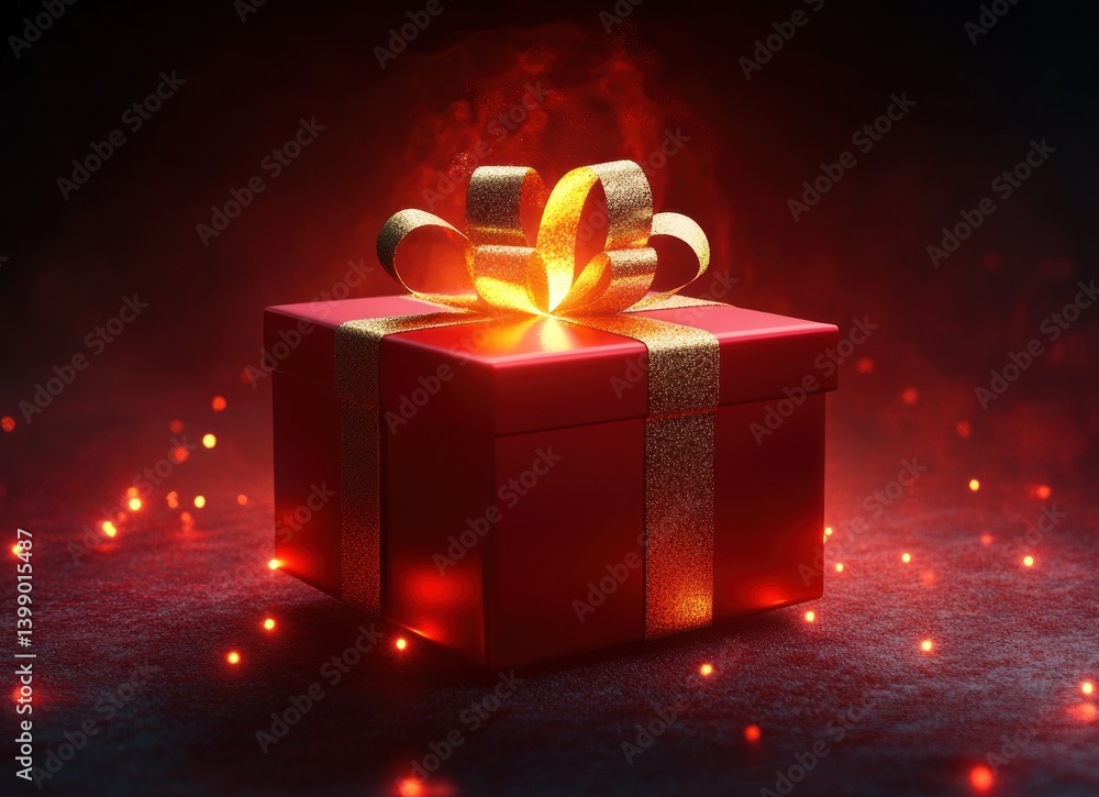 Glowing Red Gift Box with Light Emitting Surprise