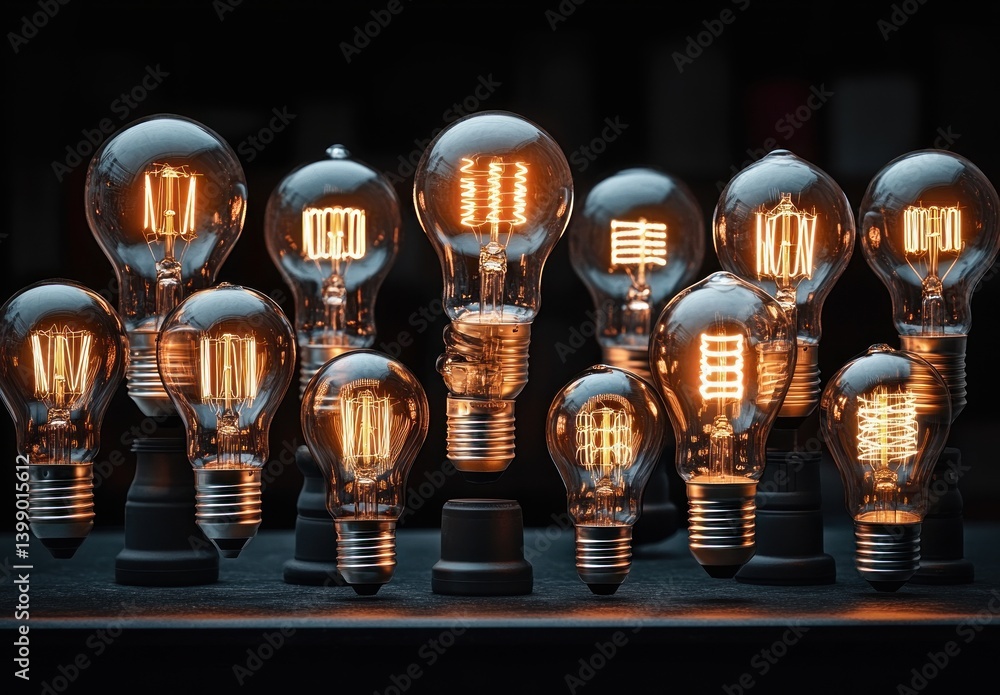 Vintage Filament Light Bulbs with Motivational Words in Surrealist Art Style