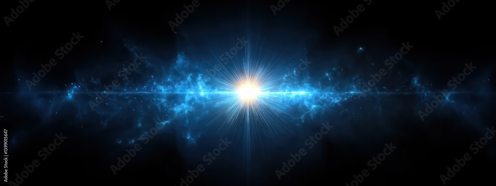 Shiny Blue Starburst with Optical Lens Flare Effect in Dark Background