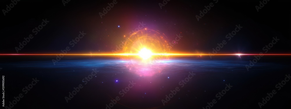 vibrant optical lens flare cosmic light rays shine glow effect digital art