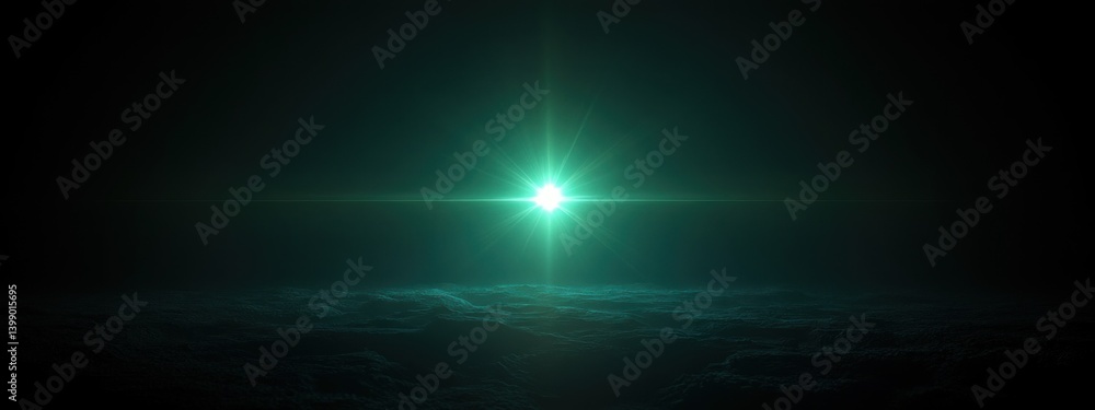 glowing green star burst light flare shining effect landscape