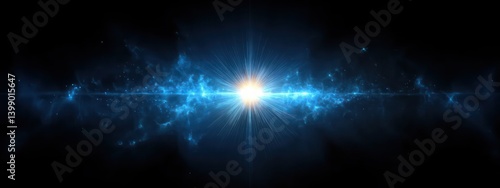 Obraz na płótnie Shiny Blue Starburst with Optical Lens Flare Effect in Dark Background w salonie
