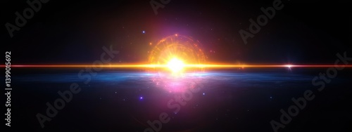 Obraz na płótnie vibrant optical lens flare cosmic light rays shine glow effect digital art w salonie