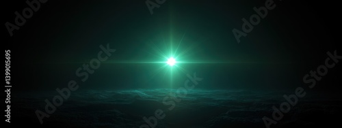 Obraz na płótnie glowing green star burst light flare shining effect landscape w salonie