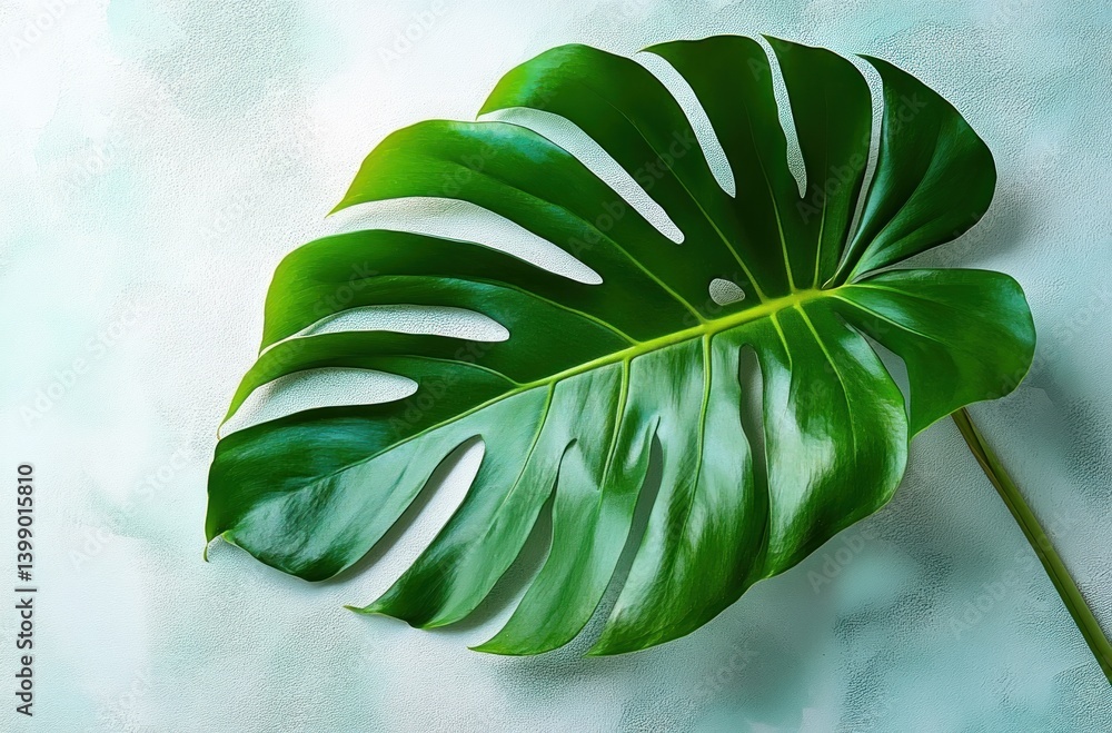 Monstera Leaf Isolated on White Background Tropical Foliage Design