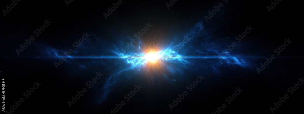 blue light flare cyberpunk glow effect shining radiant beams dark background