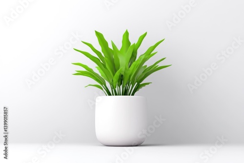 Obraz na płótnie Minimalist potted plant, bright green leaves, white pot w salonie