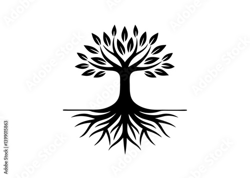 Tree of Life Icon: A sophisticated, minimal icon showcasing a tree, its roots grounded below, symbolizing growth, connection, and the essence of life itself.