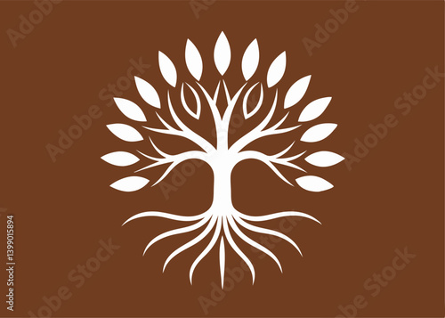 Symbolic Tree of Life: A minimalist, abstract representation of a tree, a potent symbol of life, growth, and connection, rendered in a stylized aesthetic. 