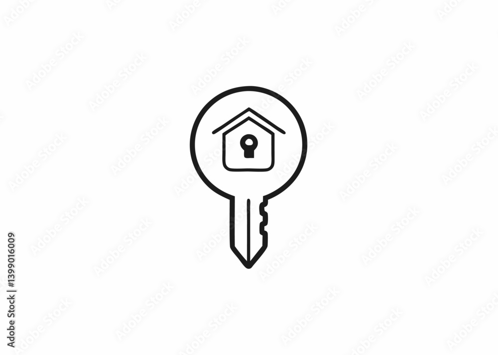 Home Security Key: A sleek and modern monochrome icon of a key, featuring a house and lock, symbolizes home security, protection, and the safety of one's property. Home Security Key: A sleek and modern monochrome icon of a key, featuring a house and lock, symbolizes home security, protection, and the safety of one's property.