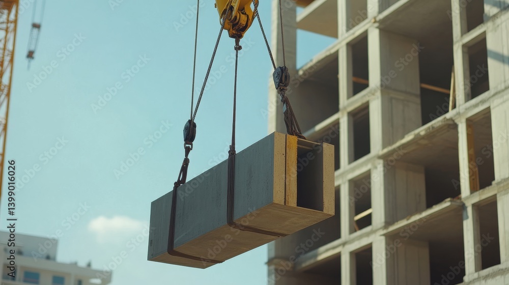 A construction site crane operator guiding heavy materials into place. Featuring precision and focus A construction site crane operator guiding heavy materials into place. Featuring precision and focus