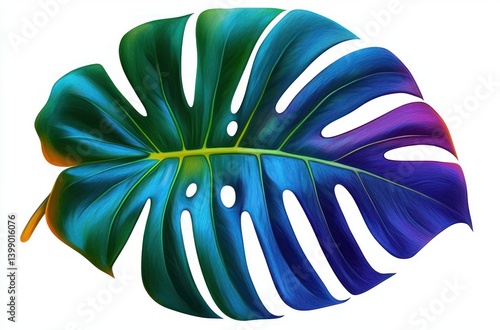 Monstera Leaf Tropical Foliage Isolated on White Background Botanical Illustration