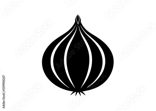 Bold Onion Silhouette: A sleek, artistic silhouette of a vibrant onion, a staple in culinary art and a symbol of healthy nourishment.