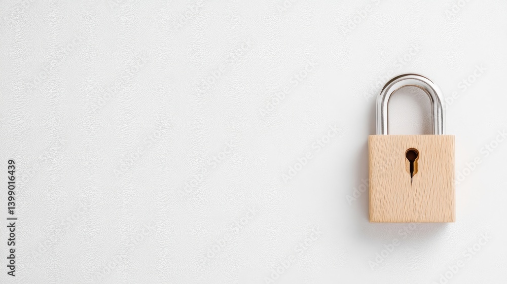 Wooden padlock on white background