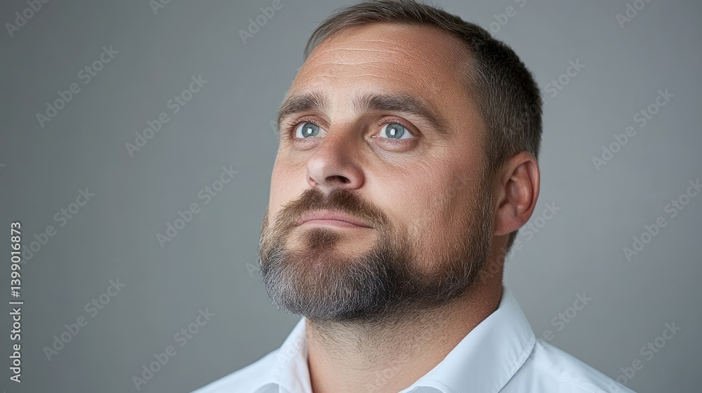 Man gazing upward, contemplative expression