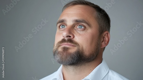 Man gazing upward, contemplative expression