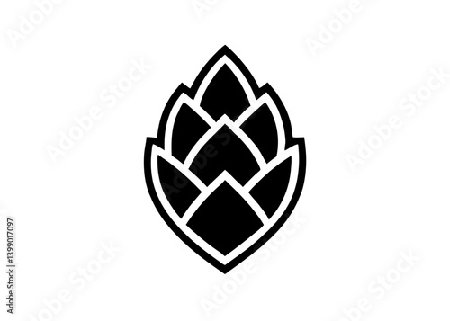 Hop Icon: A minimalist black and white illustration of a hop cone, capturing the essence of brewing culture and natural ingredients.