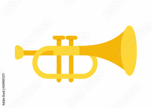 Trumpet Icon: A vibrant golden trumpet, meticulously crafted in a flat style, radiates musical artistry and the resonant tones of brass instruments.