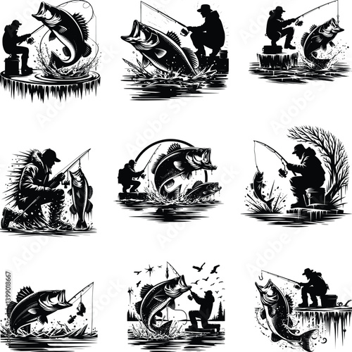 Funny Ice Fishing Silhouette Svg Bundle, Fishing Svg