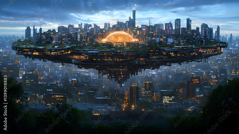 Obraz premium Floating City At Dusk