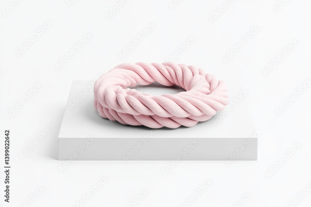 Pink twisted rope ring on white pedestal