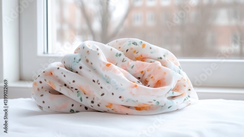 Obraz na płótnie Soft, floral fabric draped on a surface near a window w salonie