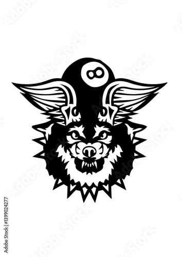 billard loup aile logo sport club boule 8 noire