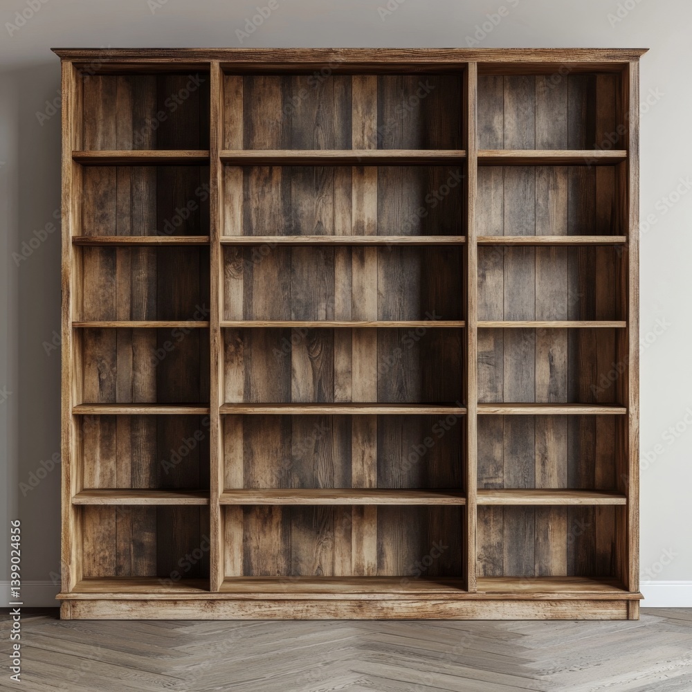 Spacious wooden bookcase with multiple shelves Spacious wooden bookcase with multiple shelves