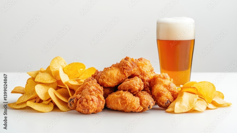 Crispy Fried Chicken and Chips with Beer