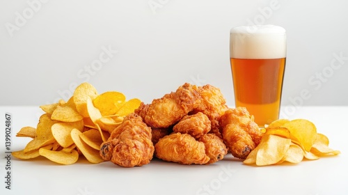 Obraz na płótnie Crispy Fried Chicken and Chips with Beer w salonie