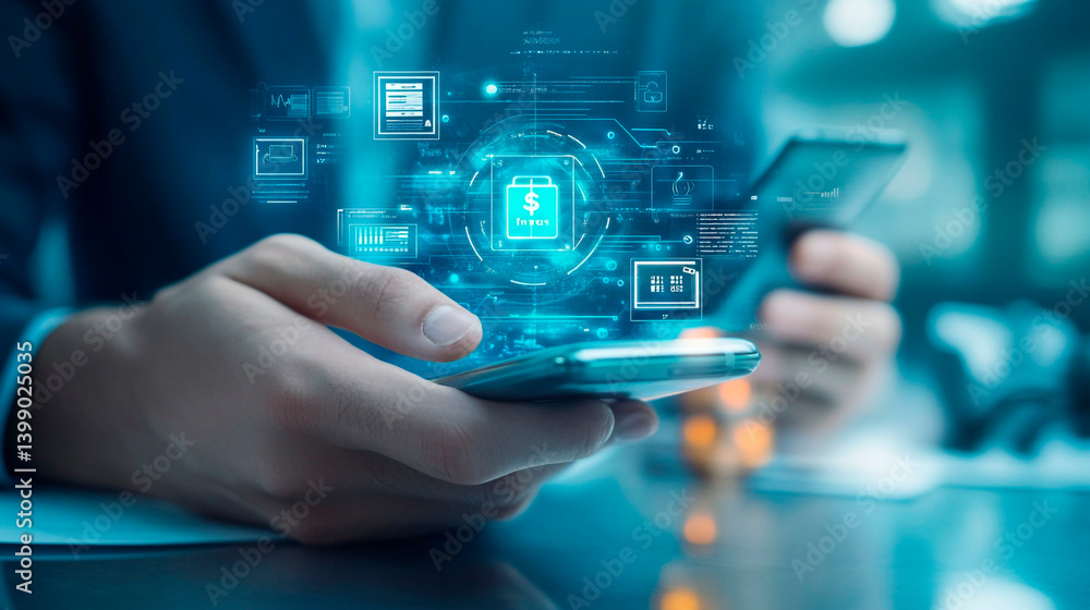 Mobile technology displays digital document with financial elements. Modern payment solutions and secure data. Seamless connection. Mobile technology displays digital document with financial elements. Modern payment solutions and secure data. Seamless connection.