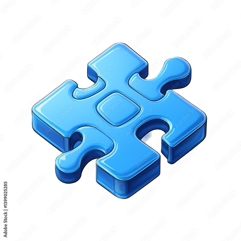 Fototapeta premium Blue jigsaw puzzle piece. 3d rendering isolated on white background. Cartoon plastic style icon. 