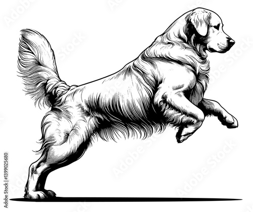Hand drawn cute Golden Retriever in full-body, vector sketch isolated on white background, SVG vector	